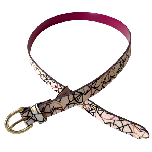 Fossil Solid Pink/Multicolored Geo Print Leather Belt Womens M/ L Y2K Lot of 2 - Picture 9 of 14